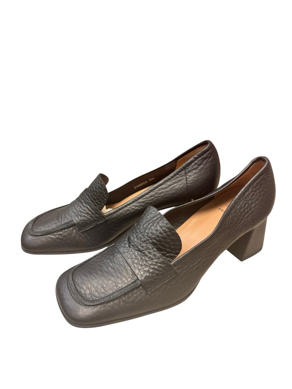 Aquatalia Carlina pump Black Leather Block Heel Loafers Sz 8 shelf pull - Picture 3 of 14